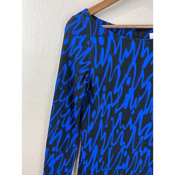 Milly Mini Dress Small Retro Blue Boat‎ Neck 80s Layered Classy Bold Print - Picture 3 of 11